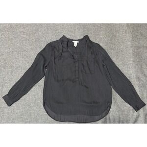 H&M Women's‎ 4 Blouse Black Polka Dot Long Sleeve V-Neck Button Front